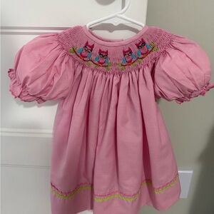 Pink Smocked Owl Dress for Kids